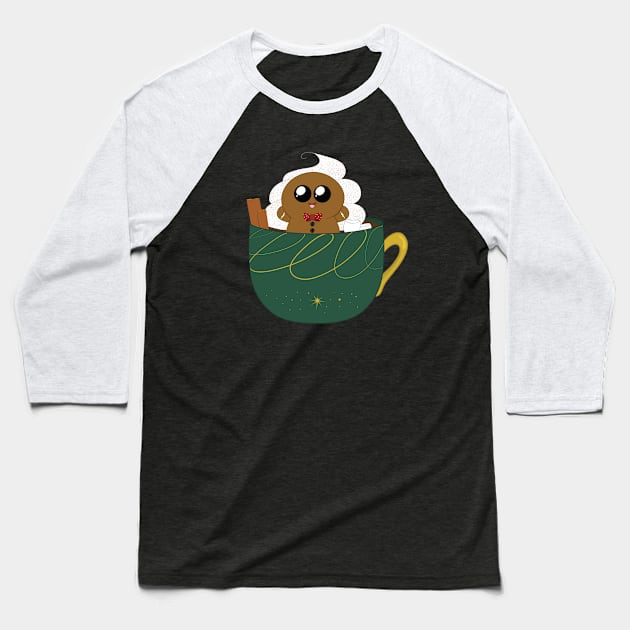 Gingerbread Man Hot Chocolate Baseball T-Shirt by PandLCreations